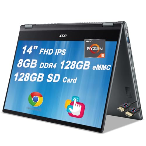 acer Chromebook Spin 514 2-in-1 Laptop | 14" FHD IPS Multi-Touch | AMD 4-core Ryzen 5 3500C | 8GB DDR4 128GB eMMC | Backlit USB-C Mouse/Sleeve + HDM Cable