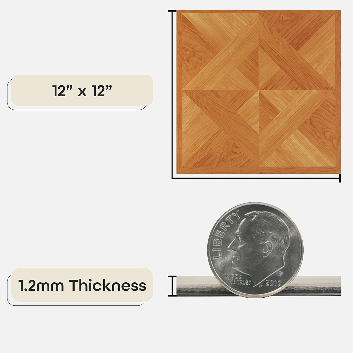 Self-Adhesive 12-Inch Vinyl Floor Tiles, 20 Tiles - Light Oak Diamond Parquet Pattern, Peel & Stick for Kitchen, Dining Room, Bedrooms & Bathrooms T51593