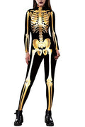 Halloween Women Digital Skeleton Tight One-piece Swimsuit Costume Jumpsuit with Zip-Back