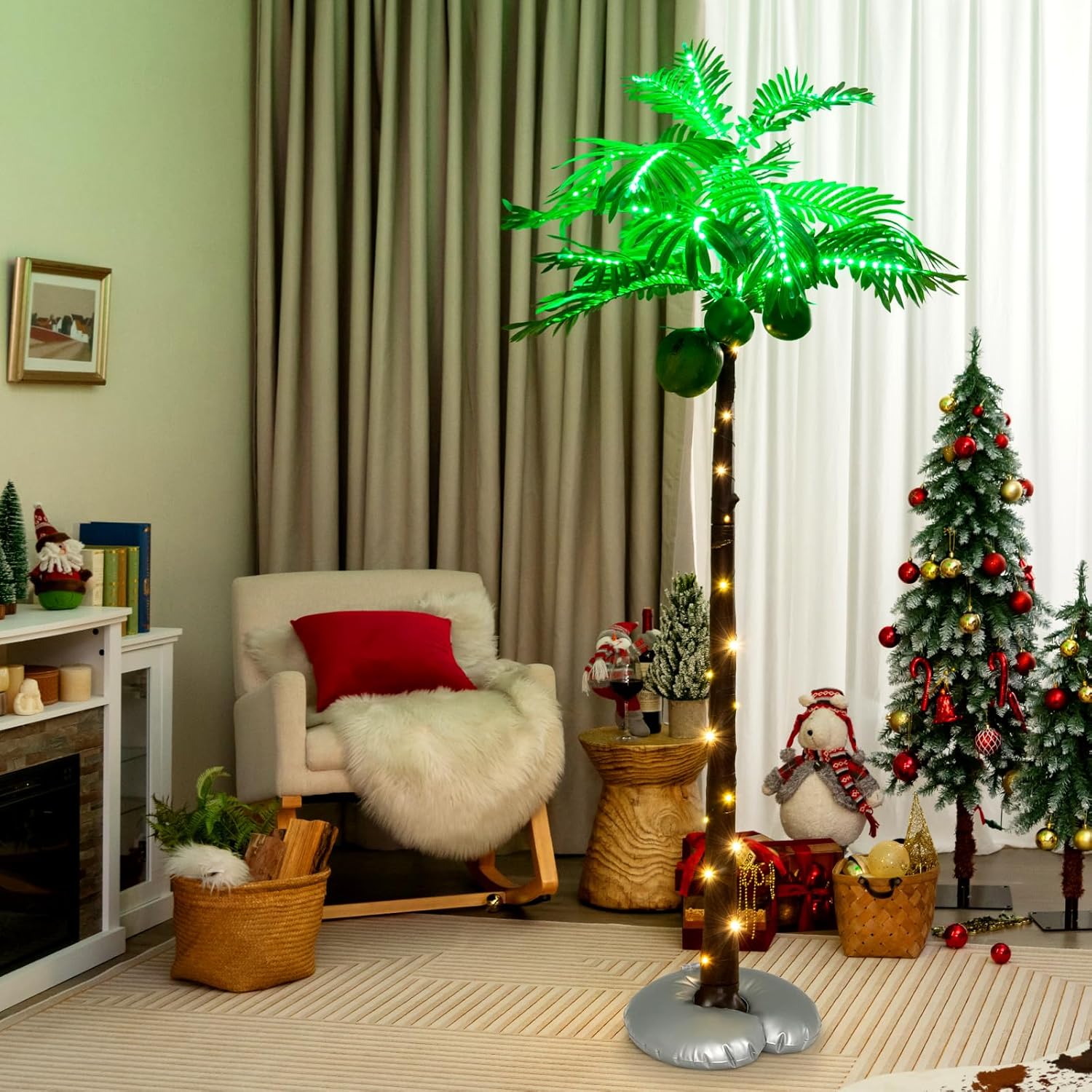 6ft Lighted Palm Tree with 3 Coconuts, 309 LED Lights, Artificial Decor for Patio, Garden, Pool G84325