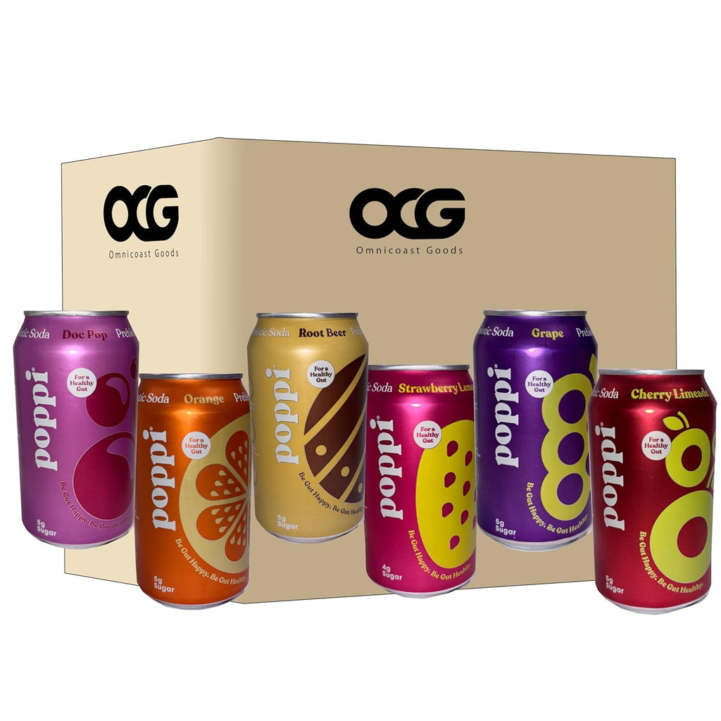 Poppi Prebiotic Soda Variety Pack, flavor bundle, 12 fl oz, 12-Pack, Low Calorie & Low Sugar Drinks, Doc Pop, Cherry Limeade,Strawberry lemonade, Orange & Grape bundled by OCG