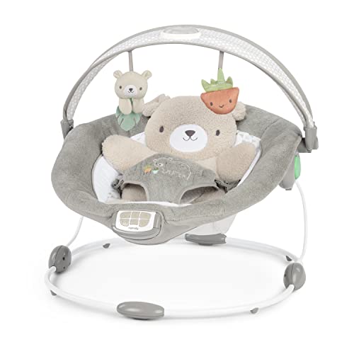 Ingenuity InLighten Baby Bouncer Seat with Light Up-Toy Bar and Bunny Tummy Time Pillow Mat - Kitt, Newborn and up