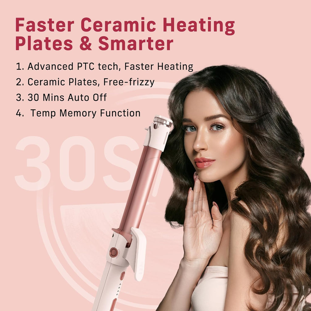 2-in-1 Curler Iron and Steam Hair Straightener, 1" Ceramic Curling Wand with Negative Ions O954466