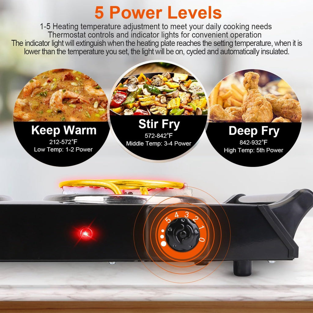 Portable Electric Hot Plate, 2000W Double Coil Burner with Adjustable Temperature Z380400