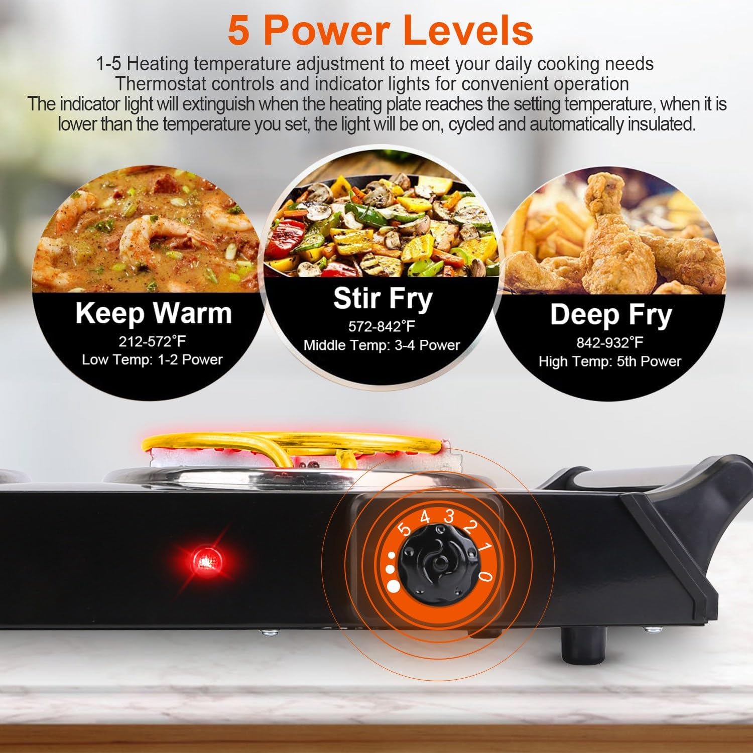 Portable Electric Hot Plate, 2000W Double Coil Burner with Adjustable Temperature Z380400