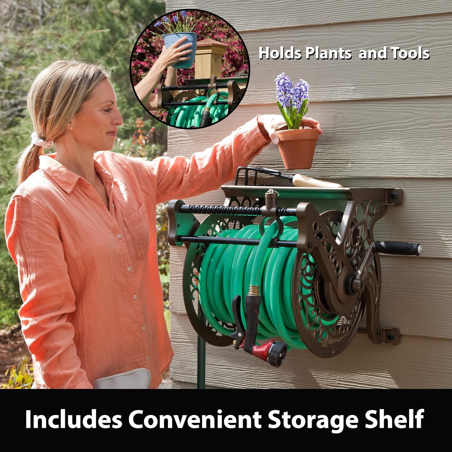 Wall Mount Garden Hose Reel, Bronze K1847
