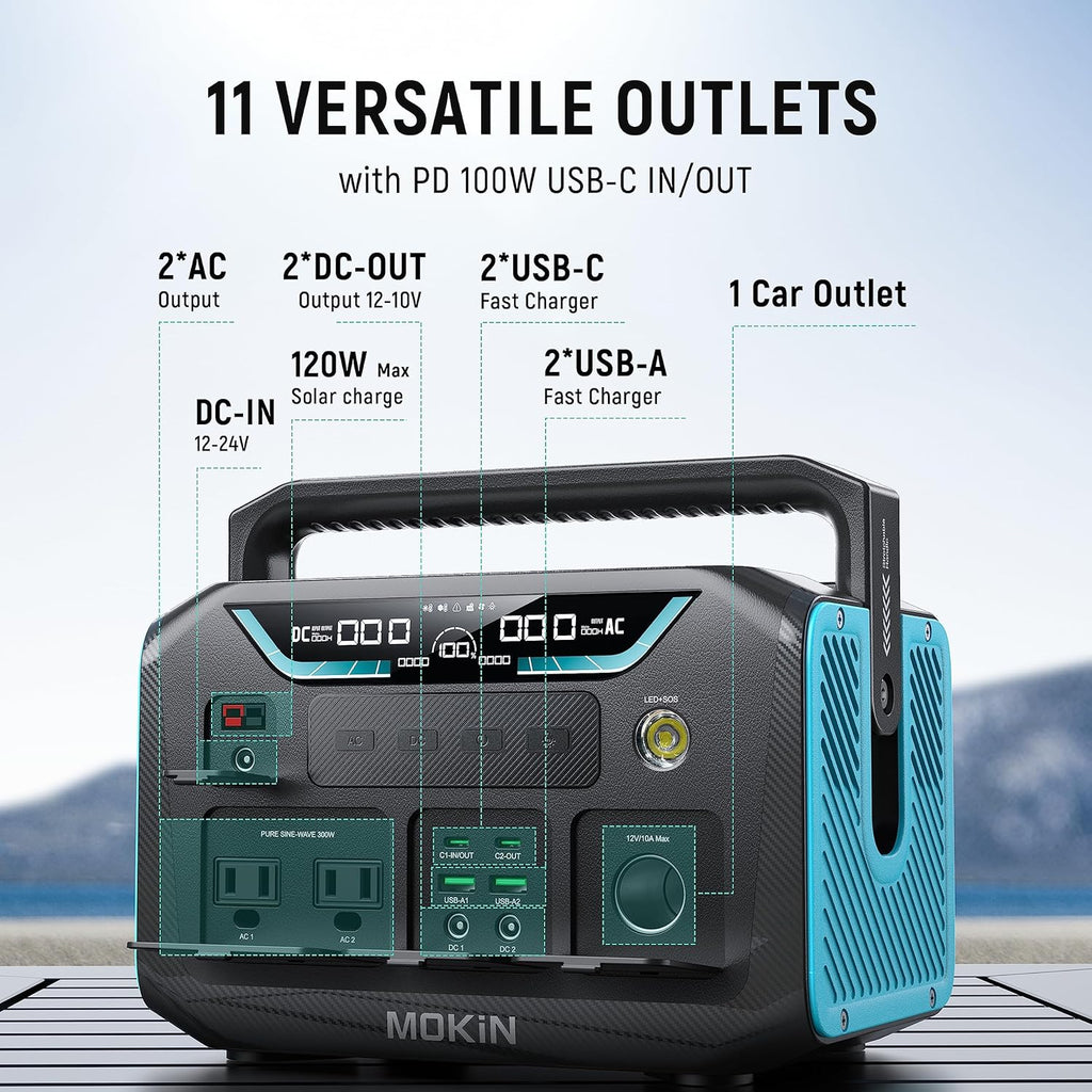 300W Portable Power Station with 120W Foldable Solar Panel for Camping and Outages B97807