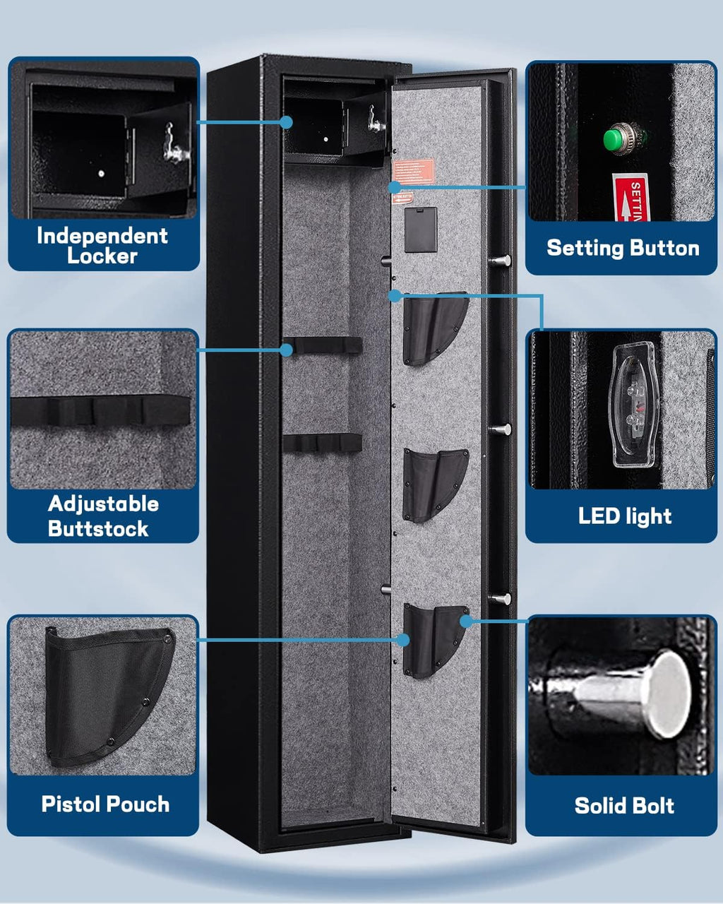 Gun Rifle Safe for Home Rifles and Pistols with Handgun Lock Box and Removable Shelf L678