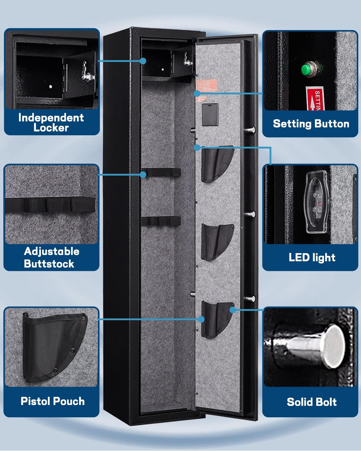 Gun Rifle Safe for Home Rifles and Pistols with Handgun Lock Box and Removable Shelf L678