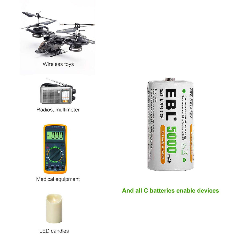 Rechargeable C Batteries 5000mAh Ni-MH, Pack of 4 D5853