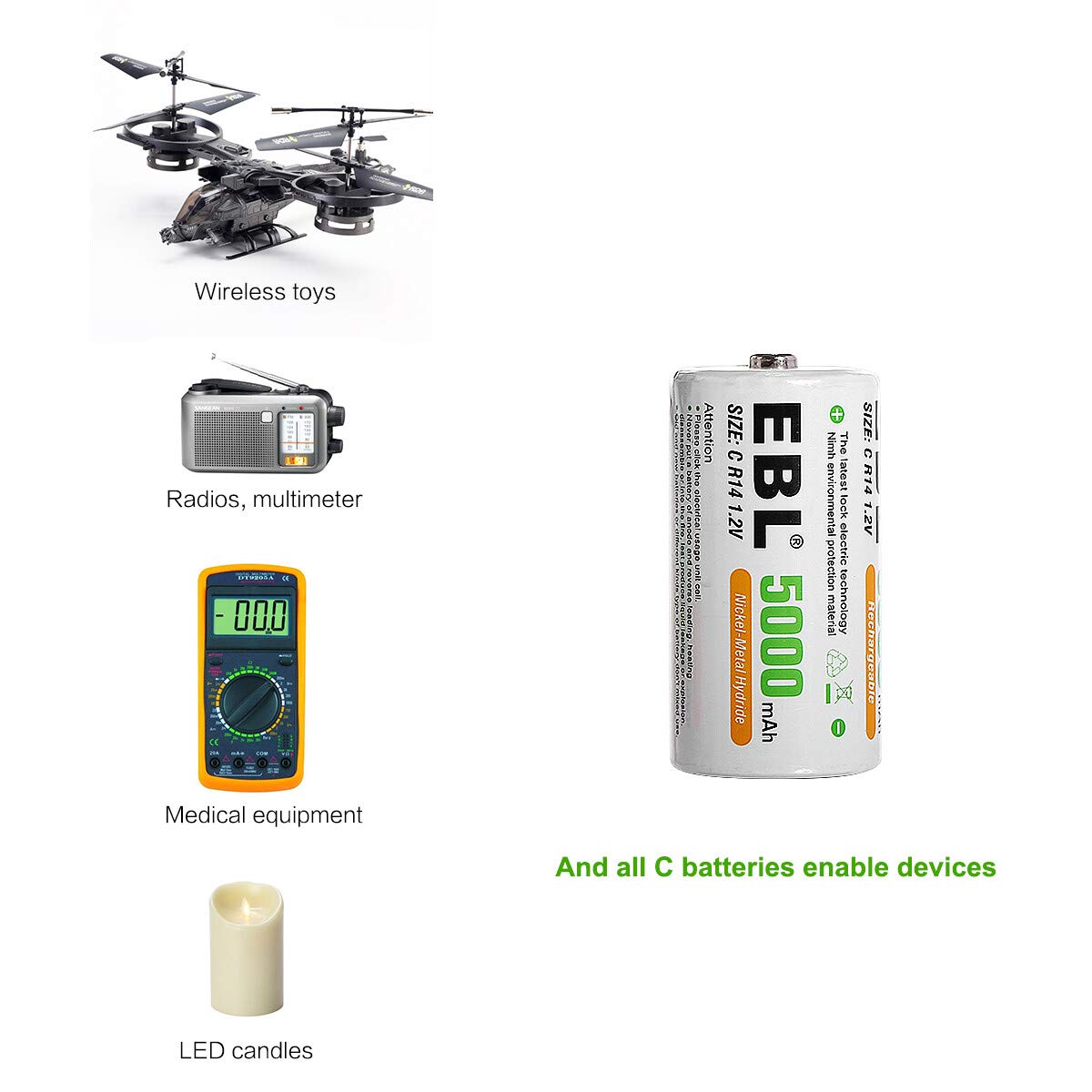 Rechargeable C Batteries 5000mAh Ni-MH, Pack of 4 D5853