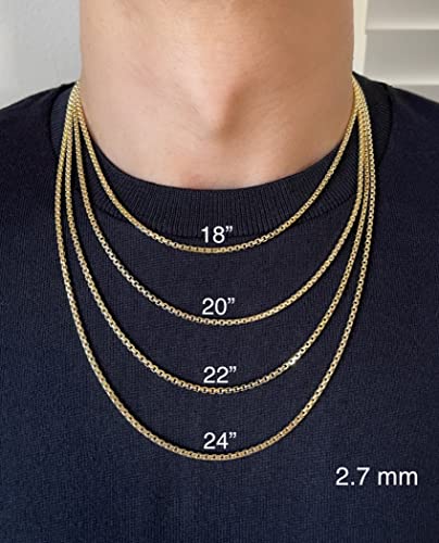 14K Real Gold Round Box Chain Necklace for Men and Women E12507
