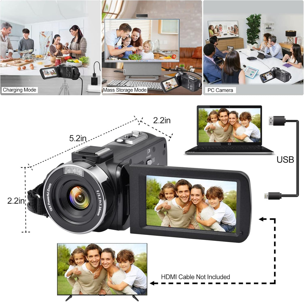 4K 18X Zoom Vlogging Camera with Touch Screen and Night Vision O258