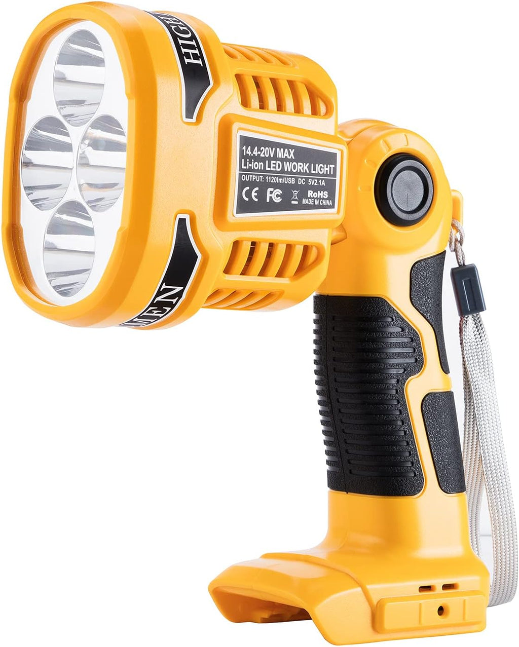 Led Work Light for Dewalt 20V Max Lithium Battery DCB206 DCB205 Rechargeable 12W 1120LM Cordless Work Light with 5V 2.1A USB Port Handheld Jobsite Spotlight with 110 Degree Pivoting Head
