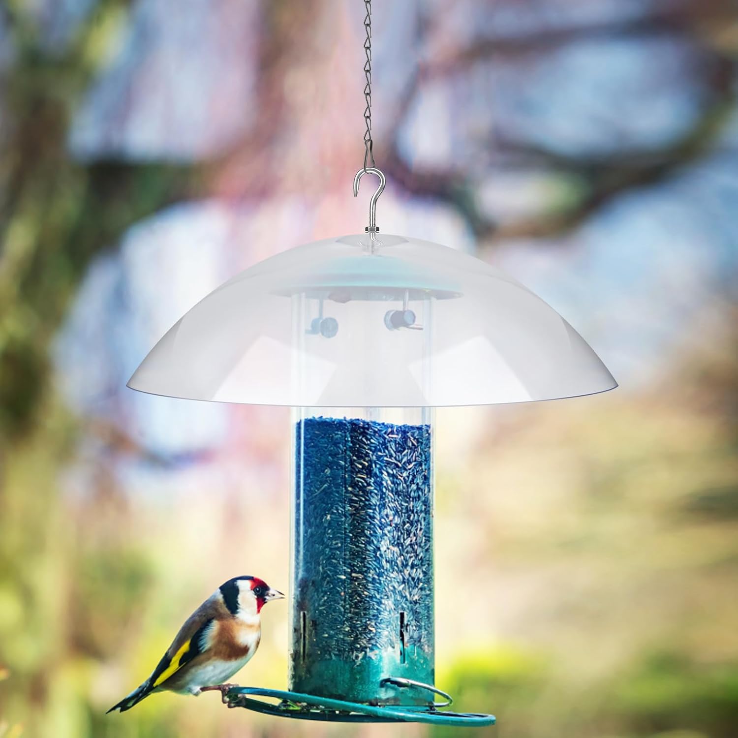 Bird Feeder Protective Dome Cover with Chains for Outdoor Hanging R555