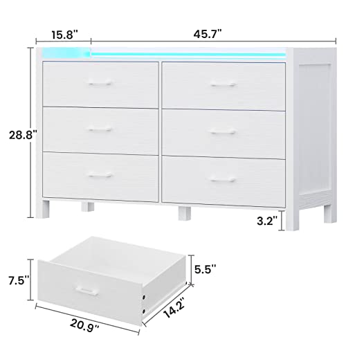 6 Drawer Dresser with LED Lights for Bedroom, White Q83771