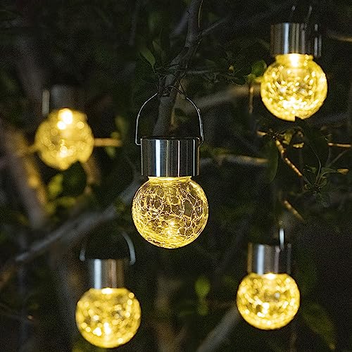 8 Pack Solar Hanging Lights for Outdoor Christmas Decoration, Cracked Glass, Waterproof A575324