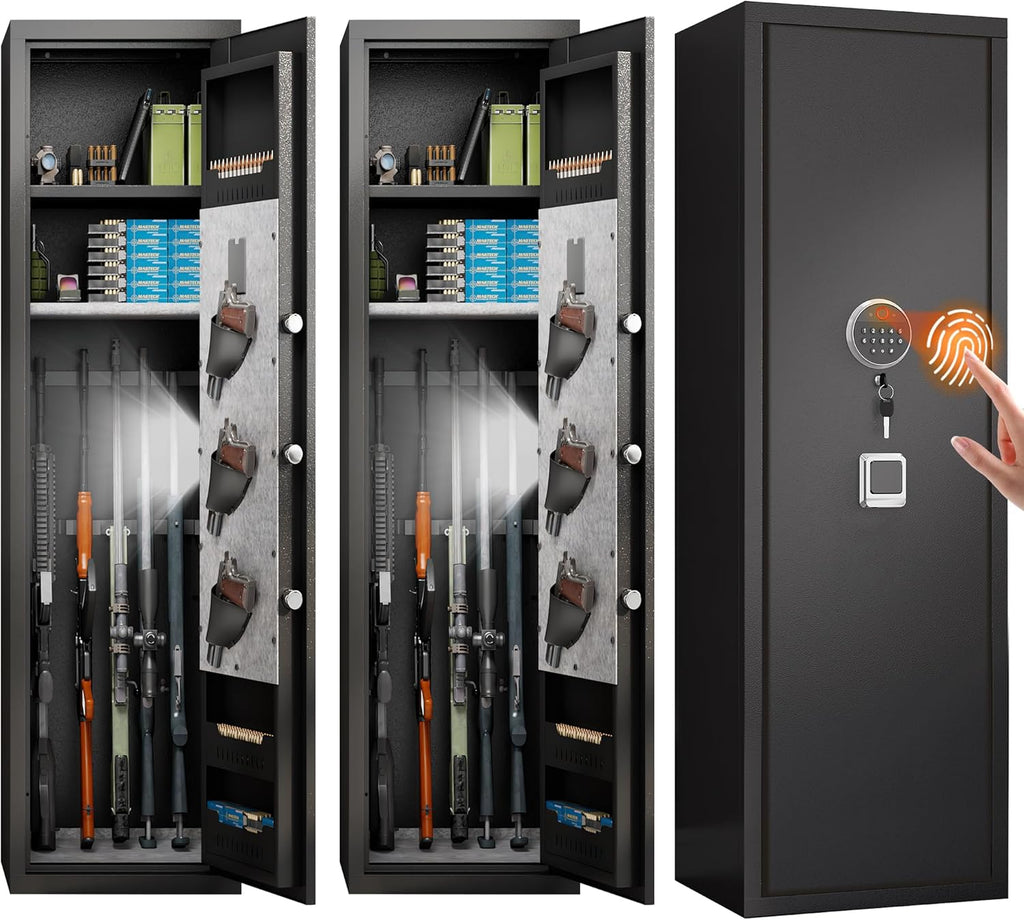 57" Large Gun Safe,Biometric 5-Gun Safe Cabinet,Quick Access Long Gun Pistols,Rifles and Shotguns Gun Cabinet,with 3 Pistol Bags and LED Light Adjustable Gun Rack,Assembled(Black)