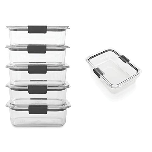 Rubbermaid Brilliance Food Storage Container, BPA free Plastic, Medium, 3.2 Cup, 5 Pack, Clear & Brilliance Food Storage Container, Large, 9.6 Cup, Clear 1991158