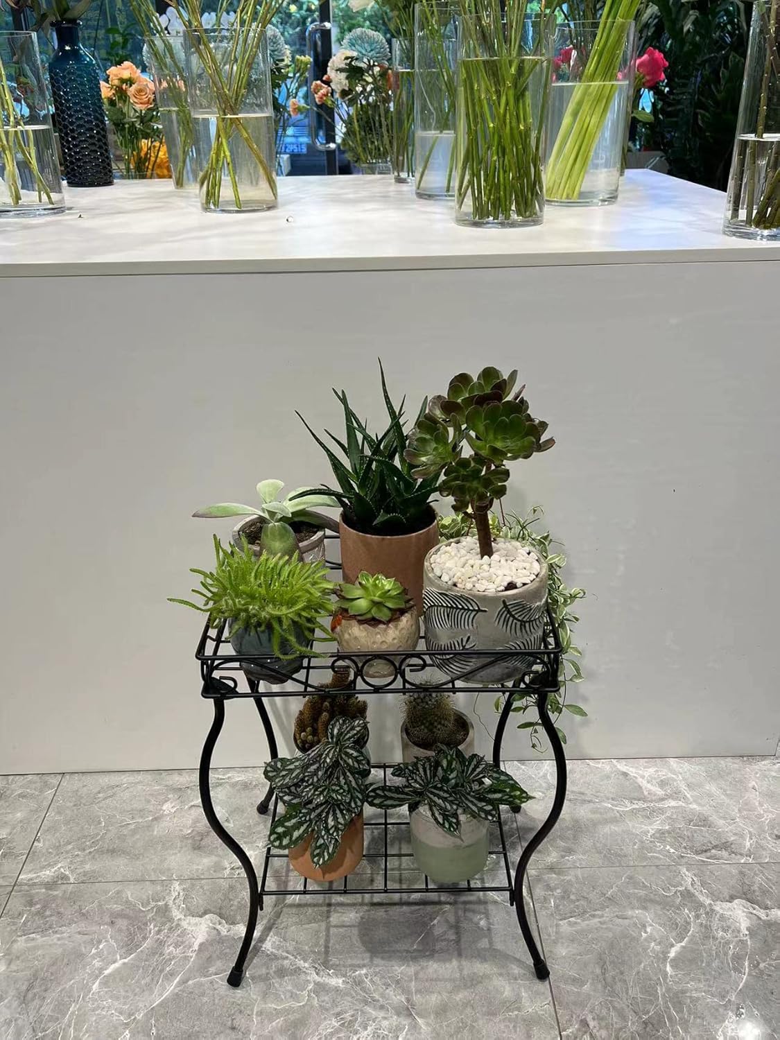 Rectangular Metal Plant Stand Rack for Small Pots, Black G401