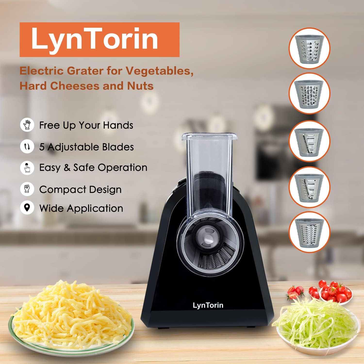 Electric Cheese Grater with 5 Attachments for Vegetables and Fruits W531917