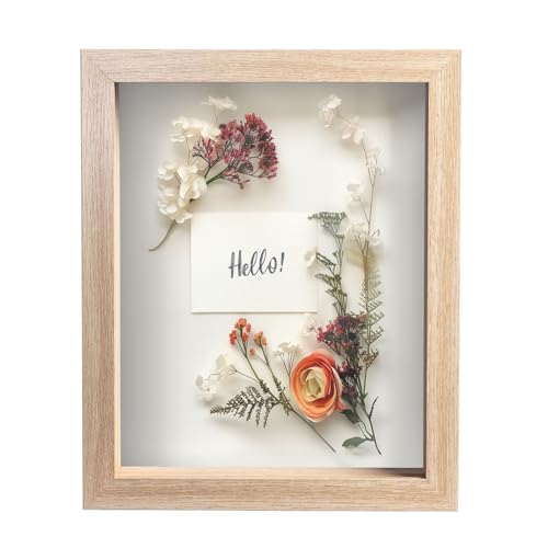 FrameWorks 11” x 11” Dark Oak Wooden Shadow Box Frame – Display Case with Soft Felt Back, Memory Box with Tempered Glass, Display Box with Elegant White Ball Push Pins, Wooden Flower Box
