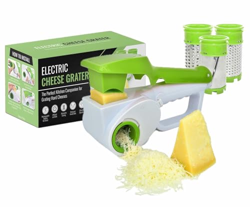 Electric Cheese Grater for HARD Cheeses (NOT Cheddar!) - JUST AMAZING DEALS Automatic Electric Handheld Rotary Cheese Grater Slicer For Parmesan Cheese, Cordless with Rechargable Battery (Red)