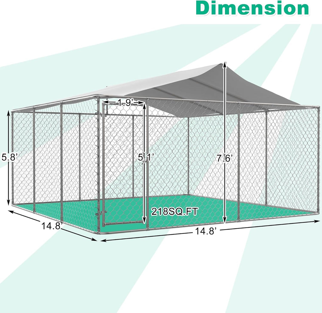 Outdoor Dog Kennel with Roof, Chain Link Enclosure Pen H159