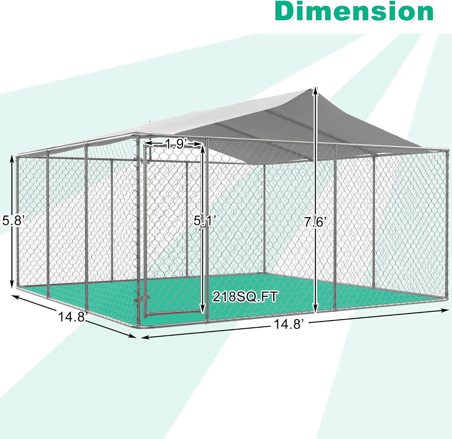 Outdoor Dog Kennel with Roof, Chain Link Enclosure Pen H159