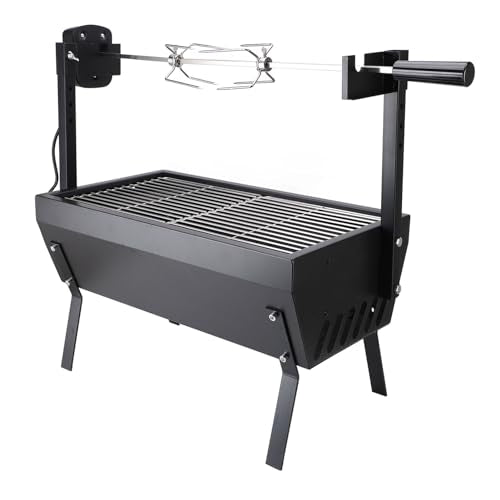Rotisserie Grill, BBQ Whole Pig Lamb Goat Charcoal Spit Grill Electric 4W Motor BBQ Hog Rotisserie Roaster, 55.1lb Load Bearing Capacity Lamb Rotisserie System for Camping, US Plug