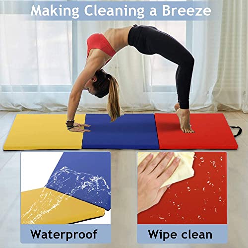 Folding Gymnastics Tumbling Mat for Home Gym, Extra Thick with Carrying Handles, Blue X73795
