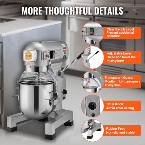 Commercial Food Mixer 10Qt, 3 Speeds, 550W, Stainless Steel Bowl U322