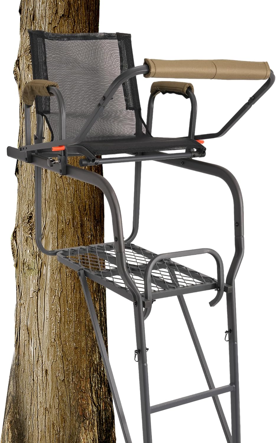 KUAFU 15.5' Ladder Tree Stand Single Ladder Stand Hunting Game Deer with Mesh Seat Hunting Gear Equipment Steel