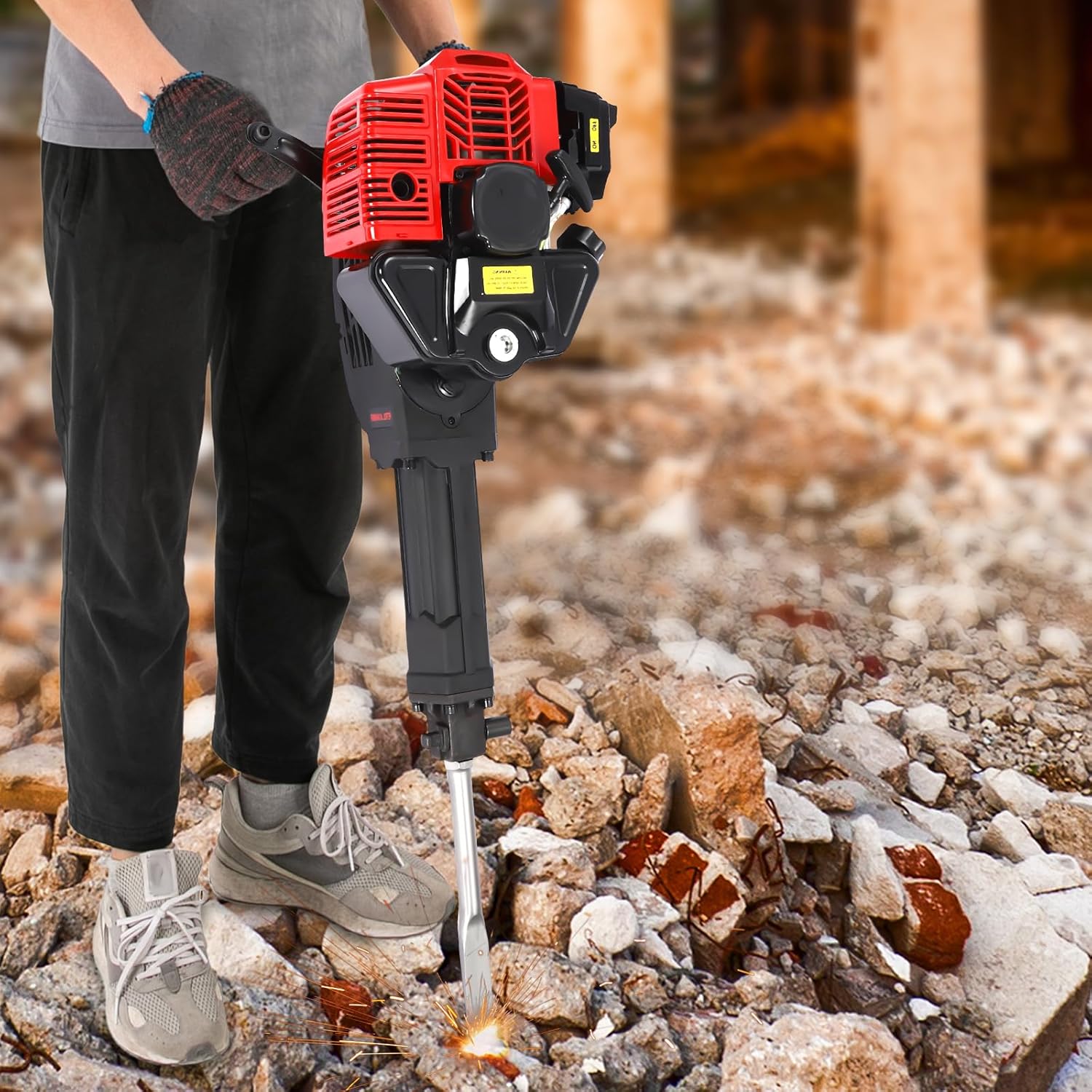 Gas Powered Jack Hammer Concrete Breaker with 2 Chisels A14381