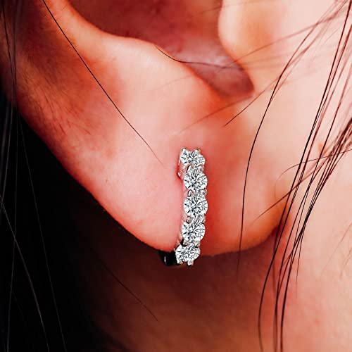 Moissanite Hoop Earrings for Women Men, Sterling Silver Plated 18K White Gold K2817
