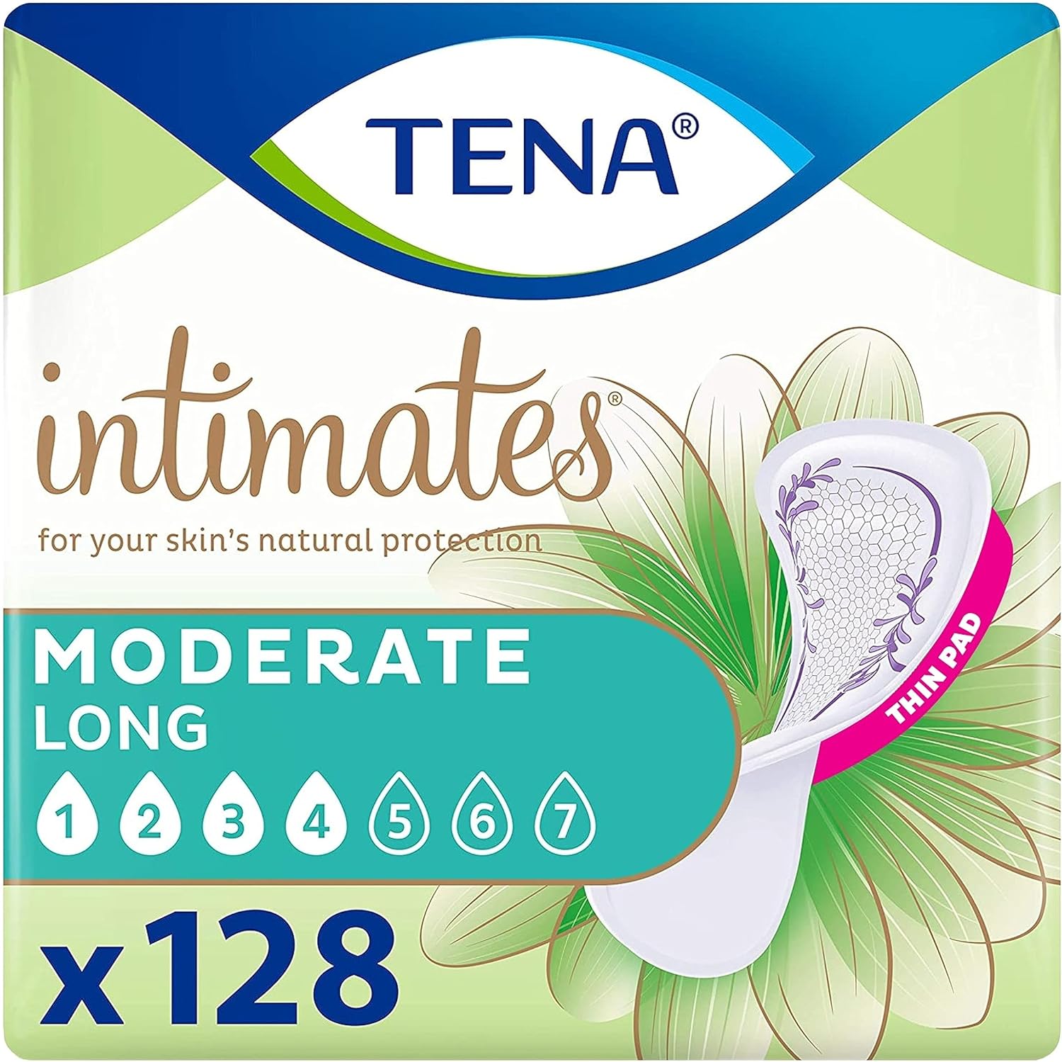 TENA Incontinence Pads, Bladder Control & Postpartum for Women, Moderate Absorbency, Long & Thin, Intimates - 128 Count