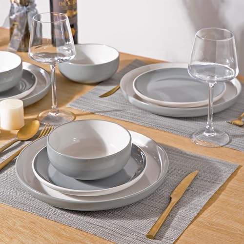 18-Piece Ceramic Dinnerware Set for 6, White Stoneware Plates and Bowls, Dishwasher Safe U868