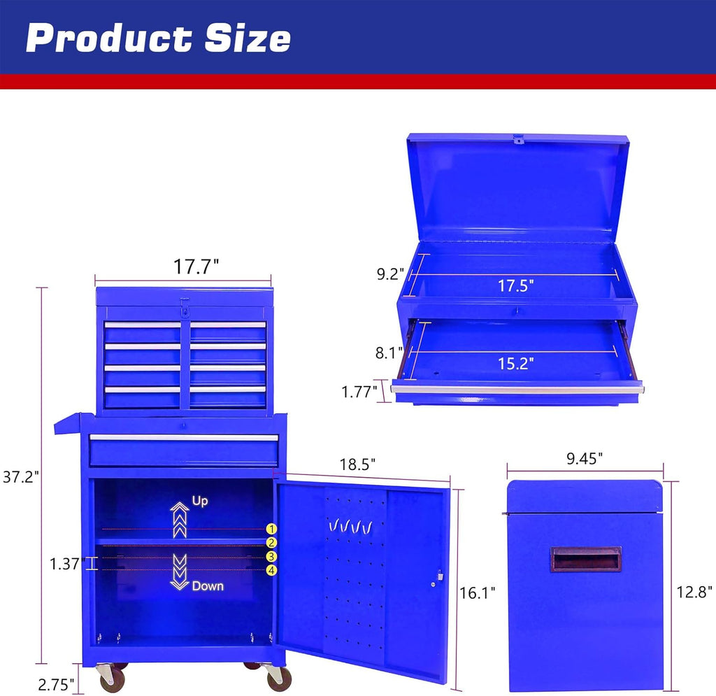 Rolling Tool Chest with 5 Drawers and Adjustable Shelf J882433