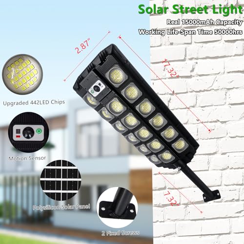 Solar Street Light Outdoor Waterproof, 100000LM 6500K with Motion Sensor and Remote Control N73535