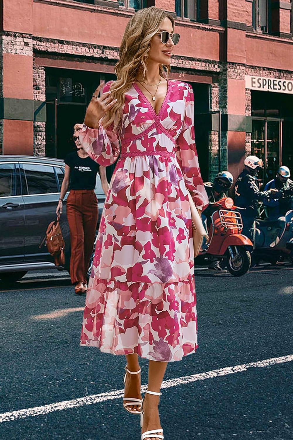 Women's V Neck Long Sleeve Wrap Maxi Dress F67381