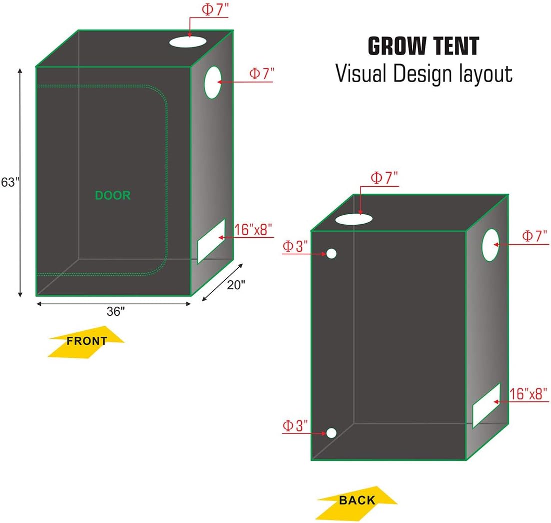 600D Reflective Mylar Hydroponic Grow Tent with Removable Floor Tray W93176