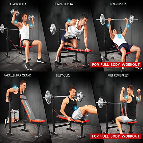 Adjustable Weight Bench with Squat Rack, Barbell Rack, Leg Developer for Home Gym J713