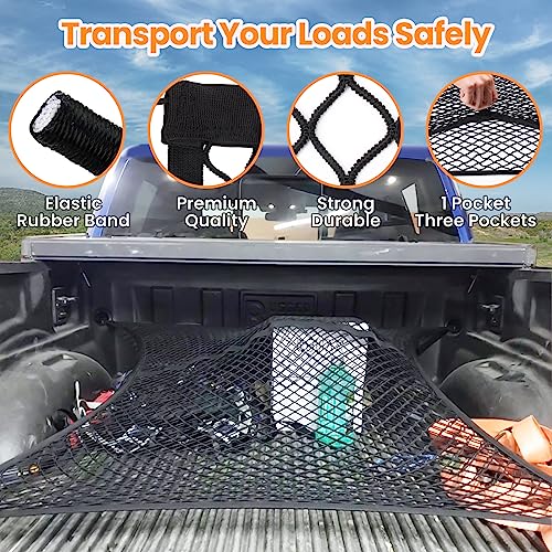 Truck Bed Net, Elastic Cargo Net, Stretches 4x4 to 7x7 O699