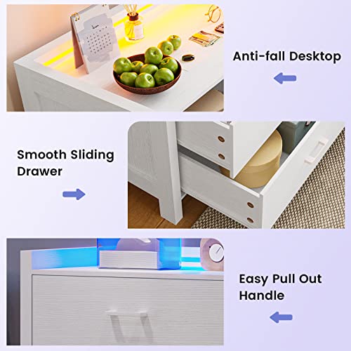6 Drawer Dresser with LED Lights for Bedroom, White Q83771