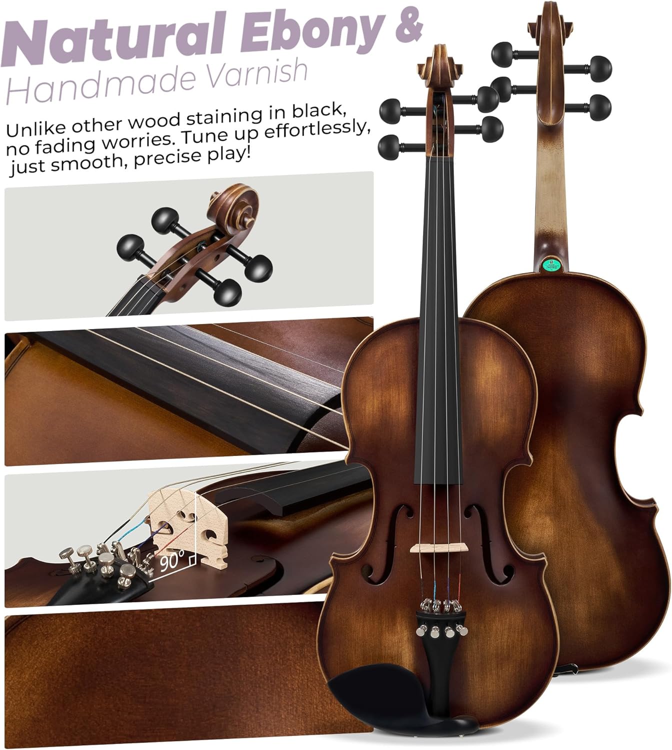 Solid Wood Violin 4/4 Full Size Set with Hard Case for Beginners E8640
