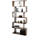 Tangkula 6-Tier Geometric Bookcase, Modern S-Shaped Storage Display Bookshelf for Living Room, Anti-Toppling Device, Home Office Wooden 6 Shelf Open Bookcase (2, Black)