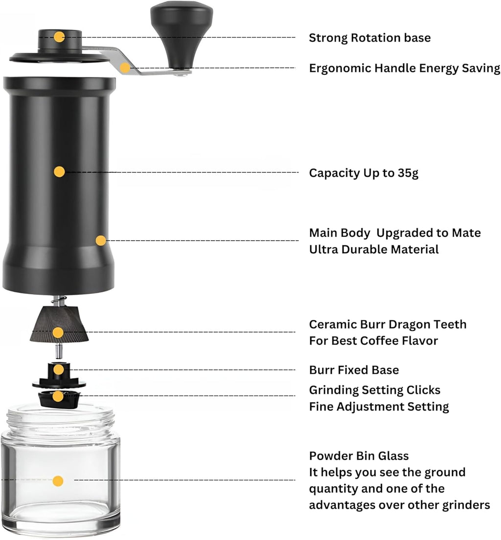 Adjustable Manual Coffee Grinder with Ceramic Burr for Home, Travel, Camping L1227