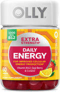 OLLY Extra Strength Daily Energy Gummy, Caffeine Free, 1000mcg Vitamin B12, CoQ10, Goji Berry, Adult Chewable Supplement, Berry Yuzu Flavor - 60 Count