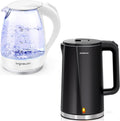 Aigostar Electric Kettle, 1.7 Liter Electric Tea Kettle with LED Illuminated and High Borosilicate Glass and 1.7L Double Wall 304 Stainless Steel Interior,BPA-Free, Hot Water Boiler Heater