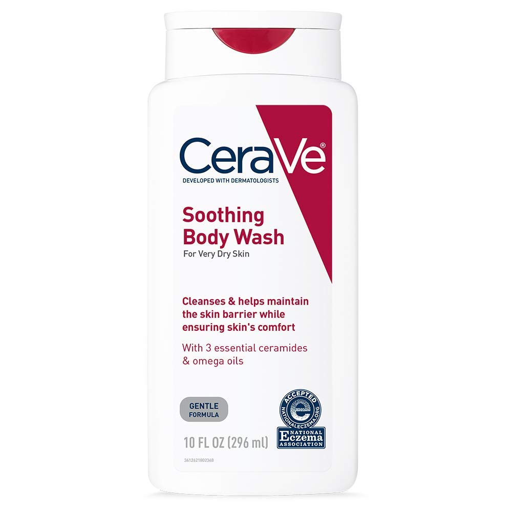 CeraVe Soothing Body Wash | 10 oz | Dry Skin Relief & Eczema Treatment Shower Gel for Itchy Skin | Fragrance Free | Packaging May Vary (Pack of 2)